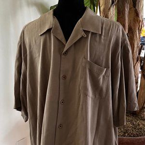 Homage to Firefighters,Tommy Bahama Shirt, XL Chocolate Brown, Solid, 100% Silk